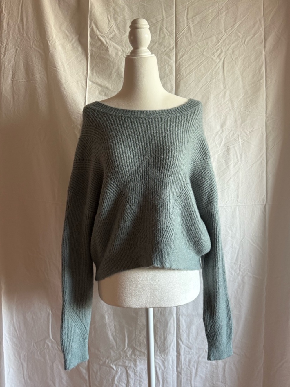 Elodie Relaxed Off-Shoulder Sweater in Sage